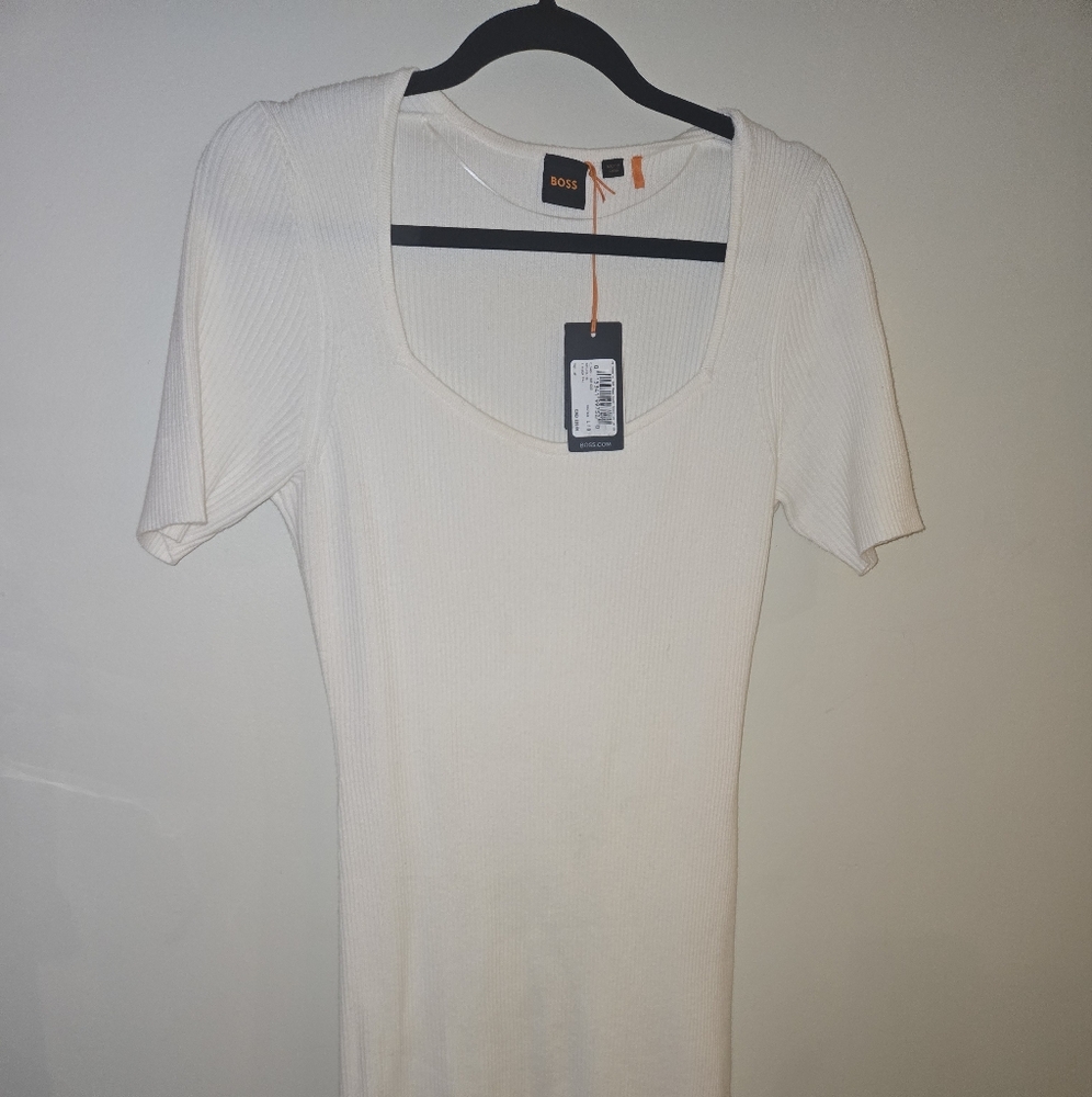 Boss Ivory Ribbed Dress